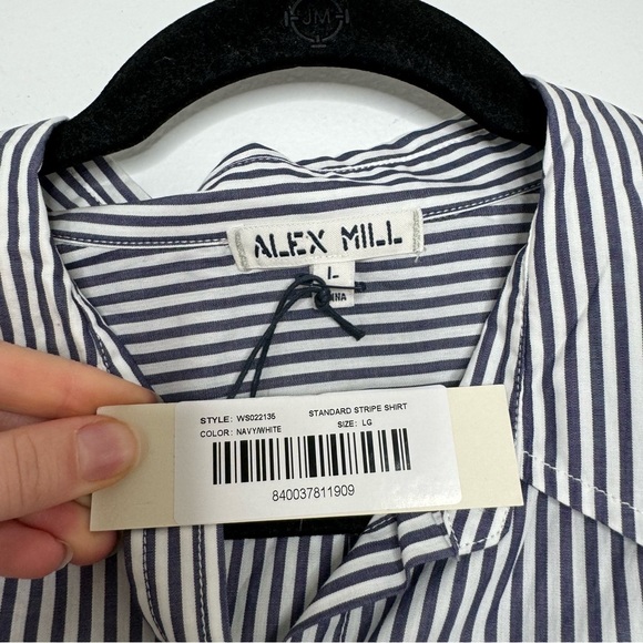 Alex Mill Navy and White standard Striped Shirt NWT Large - Picture 4 of 7
